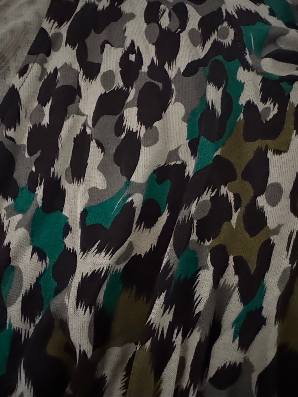 Diane Von Furstenberg Beige Black and Teal Animal Print Wrap Blouse - Picture 4 of 4